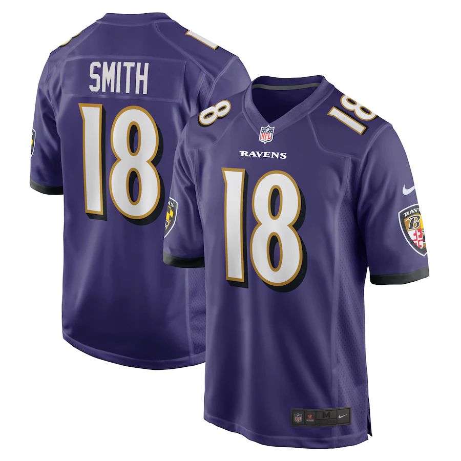 Men Baltimore Ravens #18 Roquan Smith Nike Purple Game Player NFL Jersey